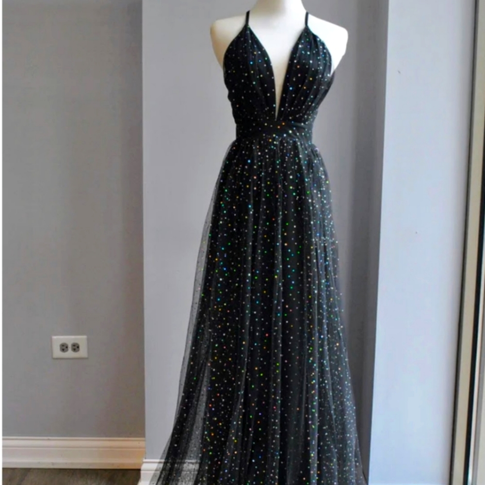 Windsor Black V-Neckline Sparkle Dress